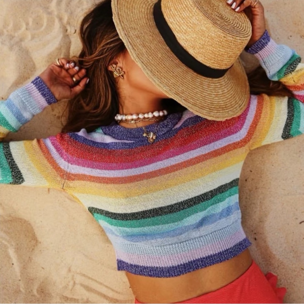 Lovers + Friends Rainbow Silver Sparkle Knit Sweater
